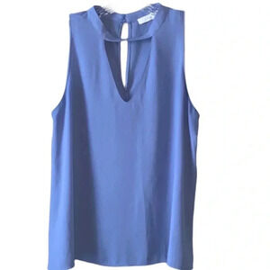 LUSH | Blue Sleeveless Silk Keyhole Choker Neck Blouse Size L
